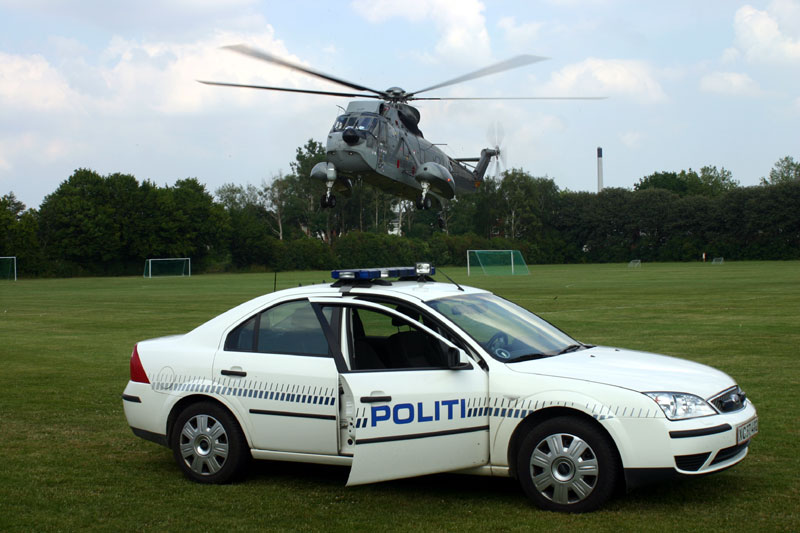 Politibil og helikopter